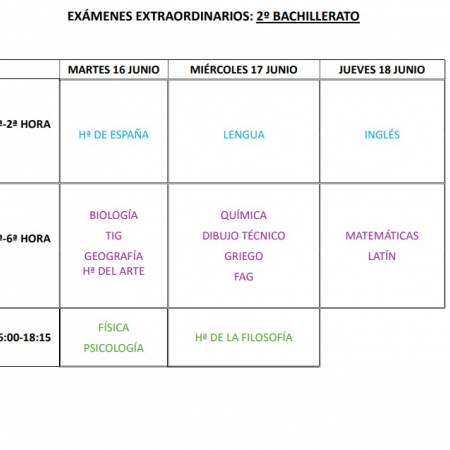 EXÁMENES EXTRAORDINARIOS DE 2º DE BACHILLERATO